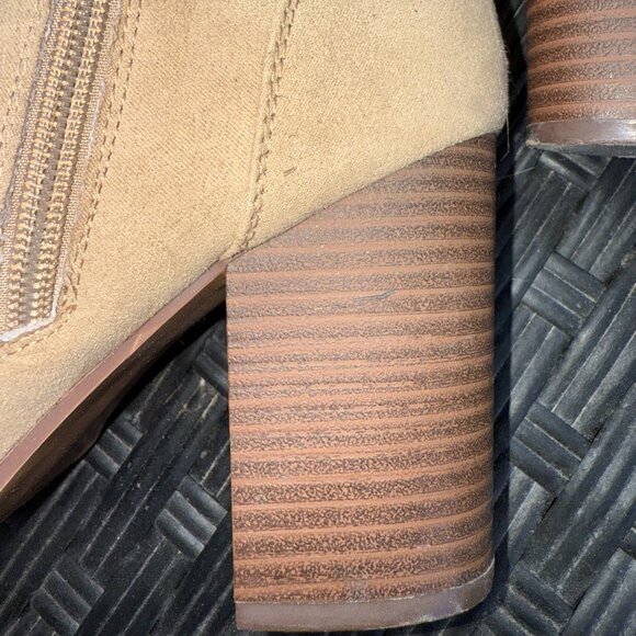 Tan High Heel Ankle Boots Booties Suede Fur Trim Women Size 7 - Picture 10 of 11
